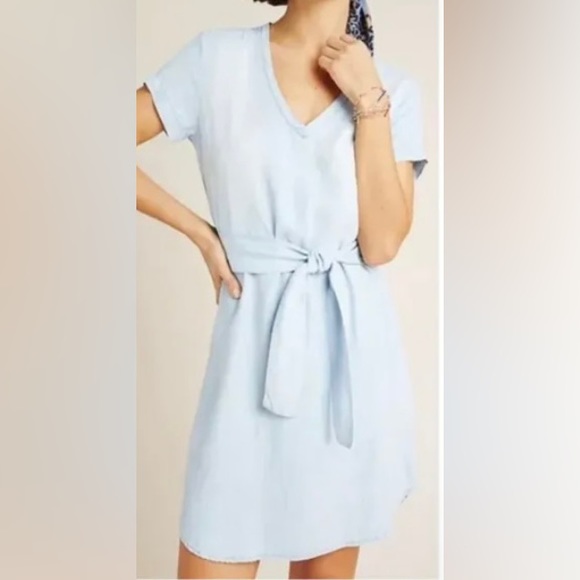 Anthropologie Cloth & Stone Smocked Tensel Dress Waist Tie Olive Green Size XS - Picture 3 of 10